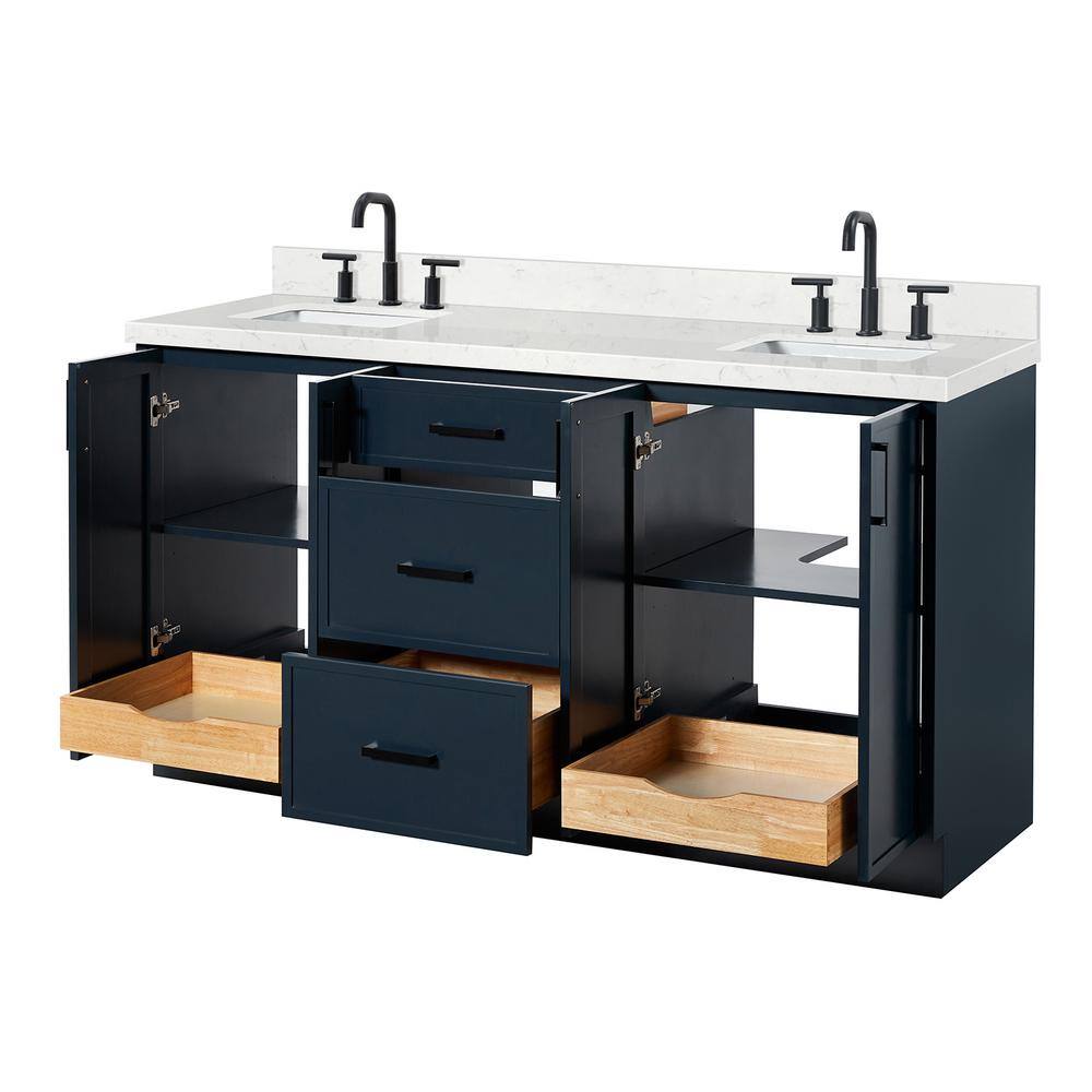 Midnight Blue Double Freestanding Vanity with Carrara White Quartz Top
