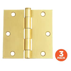 3-1/2 in. Square Corner Satin Brass Door Hinge Value Pack (3 per Pack)