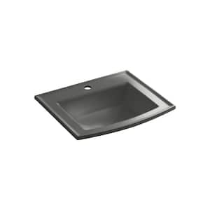 Archer Drop-In Vitreous China Bathroom Sink in Thunder Grey with Overflow Drain