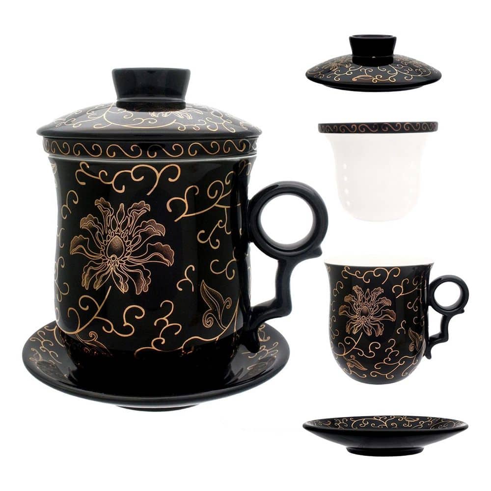 Porcelain Tea Cup Set with Infuser Lid and Saucer for Loose Leaf Tea Brewing Elegant Gift for Home Office price history on PriceWatchPro