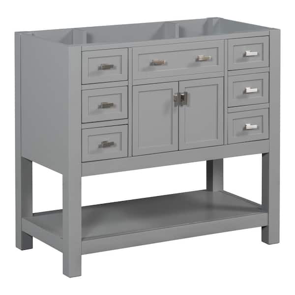 Unbranded 36 in. Freestanding Bath Vanity Cabinet without Top in Gray with 2 Soft Closing Doors and 6-Drawers