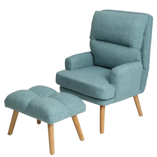 Unbranded Green Fabric Arm Accent Chair with Ottoman Set Wood Legs and Adjustable Backrest for Living Room, Bedroom