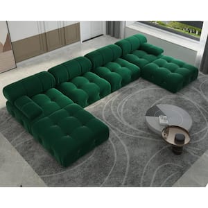 139 in. Square Arm 4-Piece Velvet U-Shaped Sectional Sofa in Green