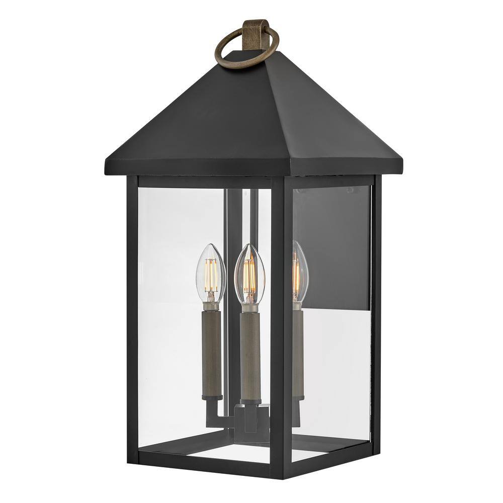 Elegant Black Lantern Outdoor Wall Light with Clear Glass Panels