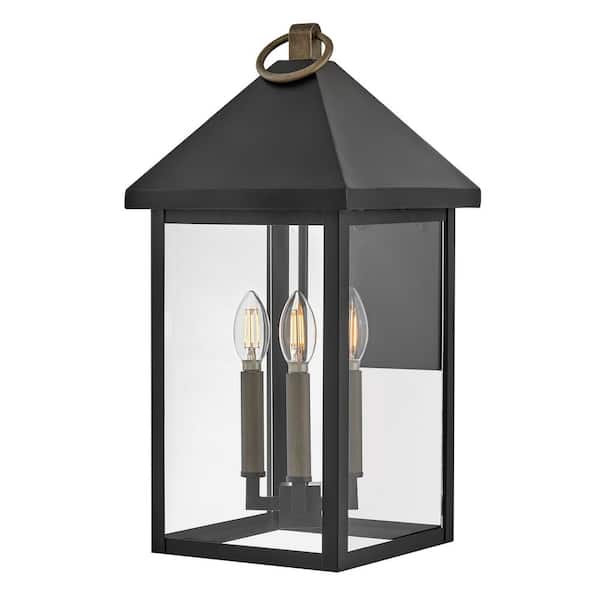 LARK - Rhett 3-Light Black Outdoor Hardwired Wall Lantern Sconce
