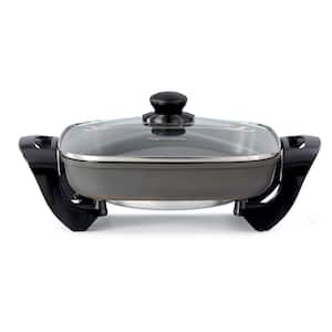 Non-Stick Electric Skillet with Tempered Glass Lid, Black and Grey, 12 x12 in. Cooking Surface