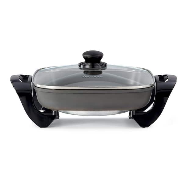 KENMORE Non-Stick Electric Skillet with Tempered Glass Lid, Black and Grey, 12 x12 in. Cooking Surface