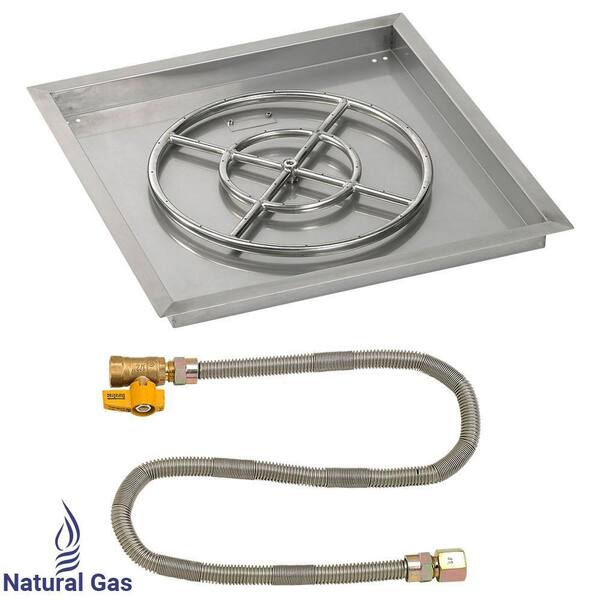 American Fire Glass 24 in. sq. Stainless Steel Drop-In Pan with Match Light Kit (18 in. Fire Pit Ring) Natural Gas