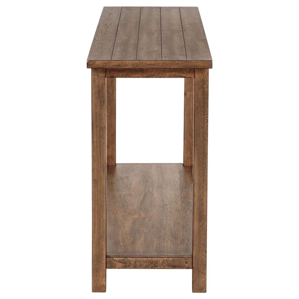 Distressed Brown Pine Wood Console Table with Shelf