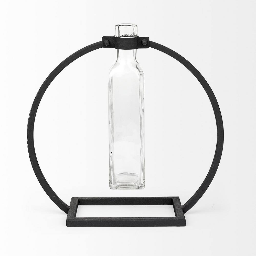 Elegant Black Metal and Glass Rectangular Vase, 10-inch
