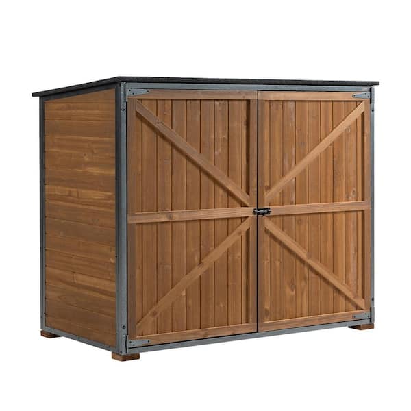 4.2 ft. W x 2.2 ft. D Wooden Cabinet with Metal Frame Structure, Garden Tool Sheds in Brown (9 sq. ft. )