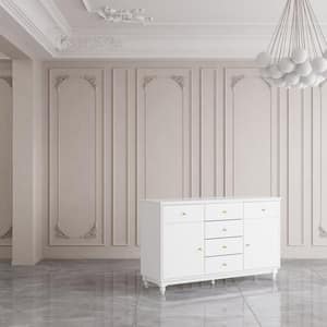 White Wood 6 Drawers Dresser With 2-Doors and Adjustable Shelves(55.1 in. W x 15.7 in. D x 33.5 in. H)