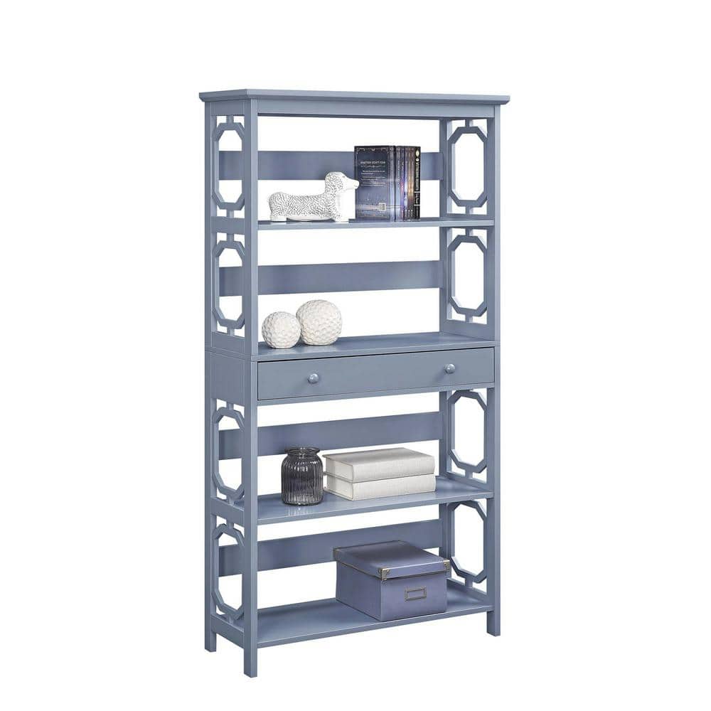 Omega Gray 5-Tier Bookcase with Spacious Drawer