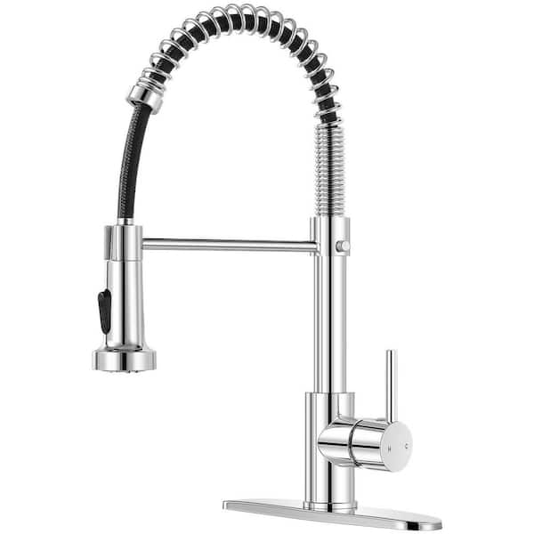 Single Handle 17.3 in. H Pull Down Sprayer Kitchen Faucet 360° Spout Swivel with Pull Out Spray in Polished Chrome