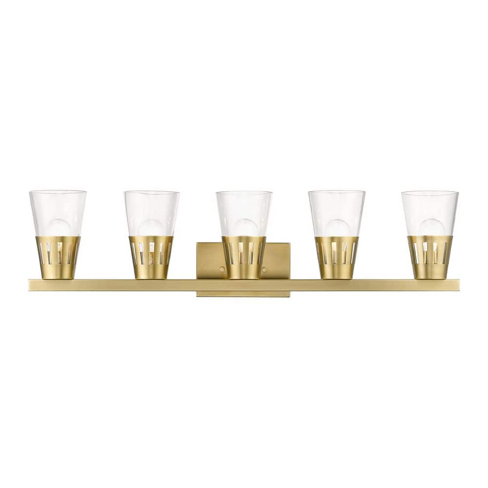 Stallworth 35.75 in. 5 Light Natural Brass Vanity Light with Hand Blown Clear Glass Shades price history on PriceWatchPro