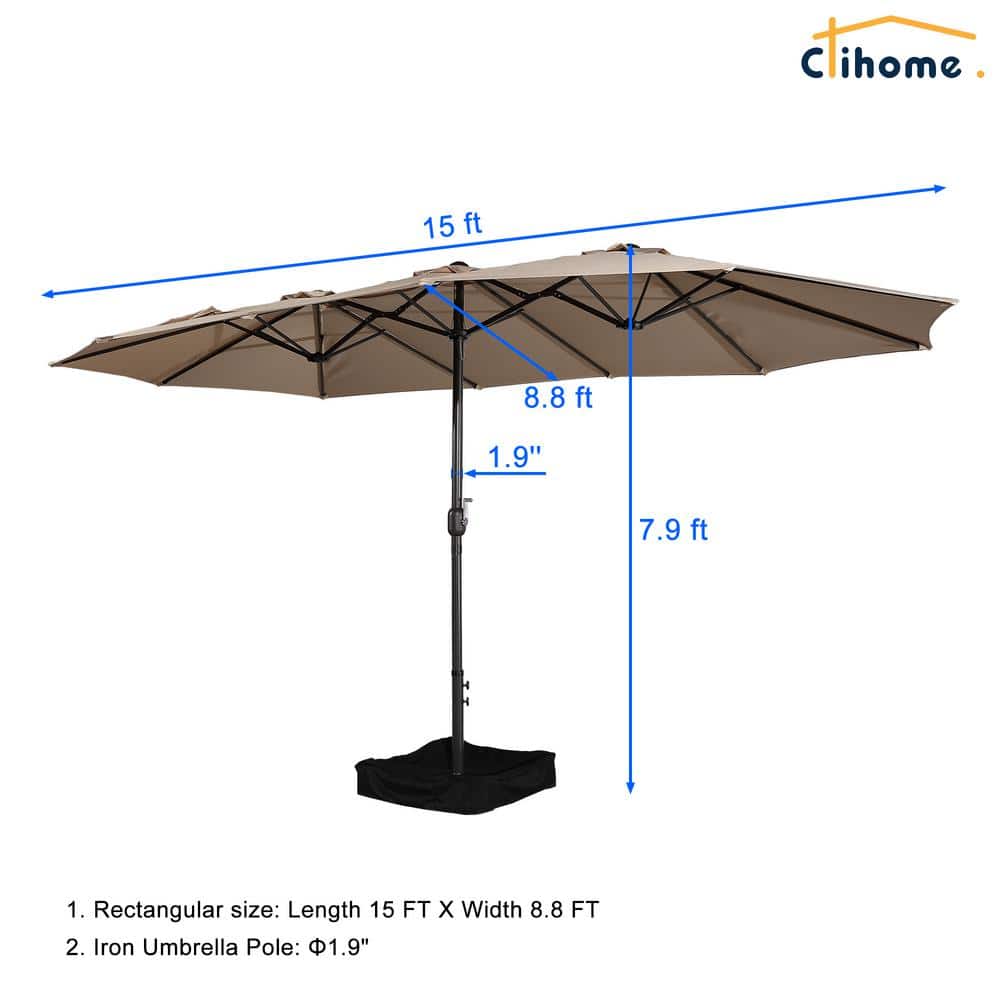 Tan Steel 15 ft Market Umbrella with Stand