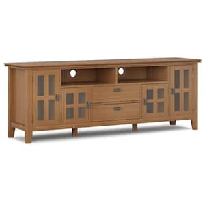 Artisan Solid Wood 72 in. Wide Transitional TV Media Stand in Honey Brown for TVs up to 80 in.