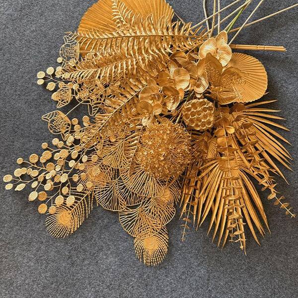 0.59 in. 6 Pack Gold Artificial Leaf Branch Stem Faux Plant for