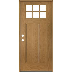PINNACLE Craftsman 36 in. x 80 in. 6-Lite Right-Hand/Inswing Clear Glass Bourbon Stain Fiberglass Prehung Front Door