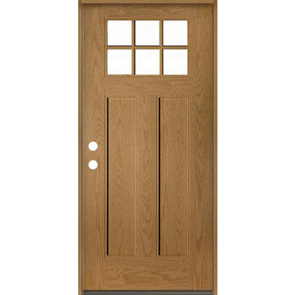 Krosswood Doors PINNACLE Craftsman 36 in. x 80 in. 6-Lite Right-Hand/Inswing Clear Glass Bourbon Stain Fiberglass Prehung Front Door