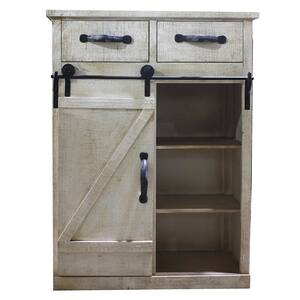 24-in W x 13.8-in D x 32.1-in H in Antique White MDF Ready to Assemble Floor Kitchen Cabinet with Barn Door