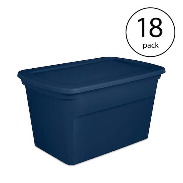Classic Lidded Stackable 30 Gal Storage Tote Container, Blue, 18 Pack
