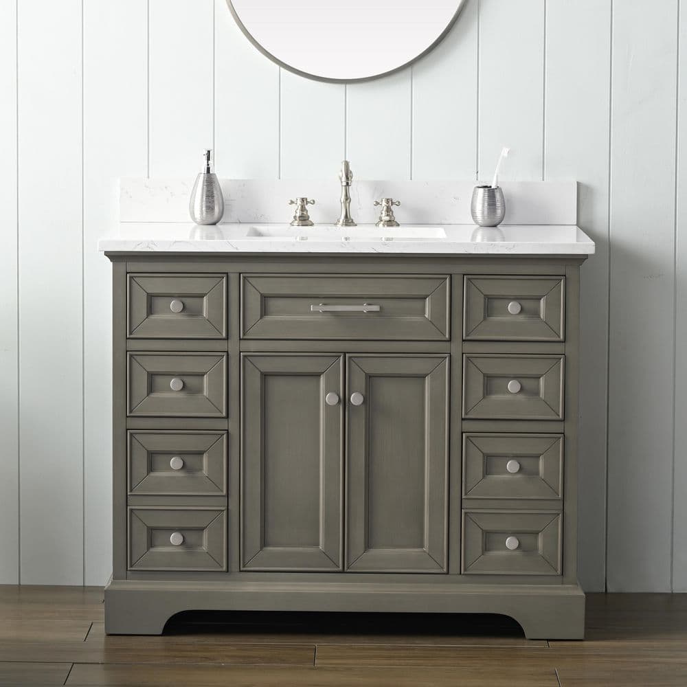 Thompson 42 in. W x 22 in. D Bath Vanity in Silver Gray with Engineered Stone Vanity in Carrara White with White Sink price history on PriceWatchPro