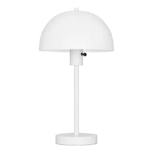 Corbin 17.5 in. White Modern 1-Light Table Lamp with Metal Dome Shade and AC Outlet on Base