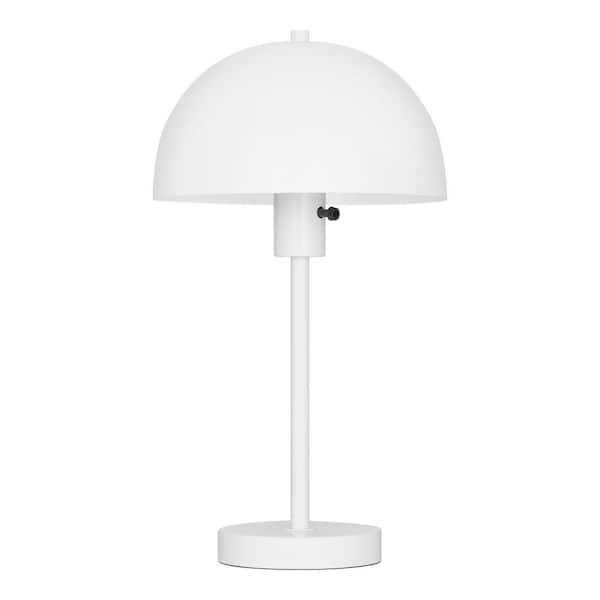 Hampton Bay Corbin 17.5 in. White Modern 1-Light Table Lamp with Metal Dome Shade and AC Outlet on Base