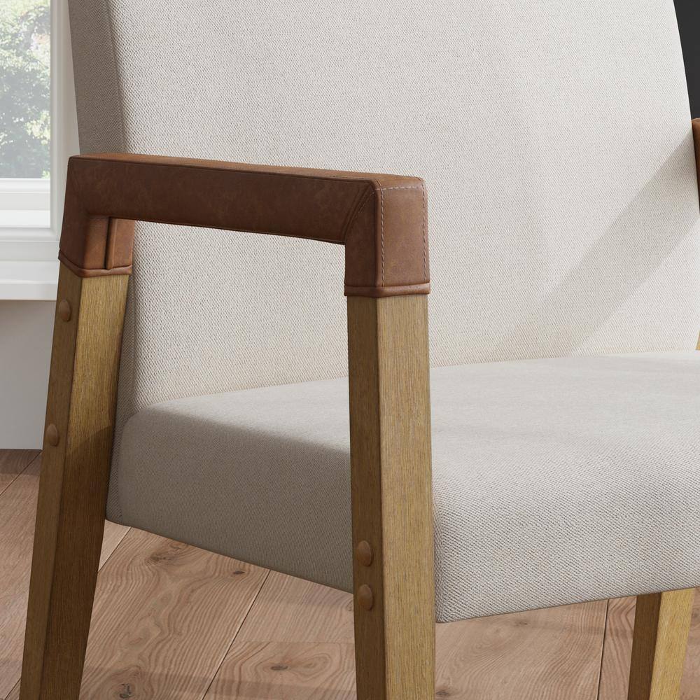 Hudson Light Brown Wood and Faux Leather Accent Chair