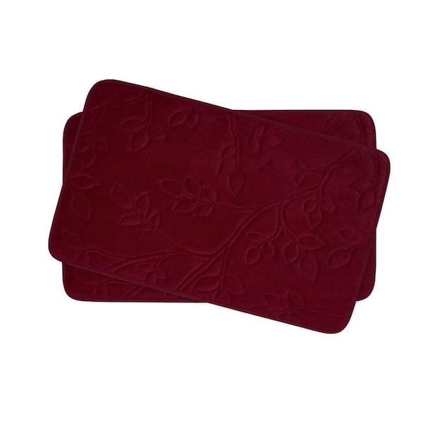 BounceComfort Spring Leaves Barn Red 17 in. x 24 in. Memory Foam 2-Piece Bath Mat Set