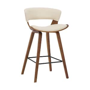 27 in. Cream and Brown Metal Frame Counter stool with Faux Leather Seat