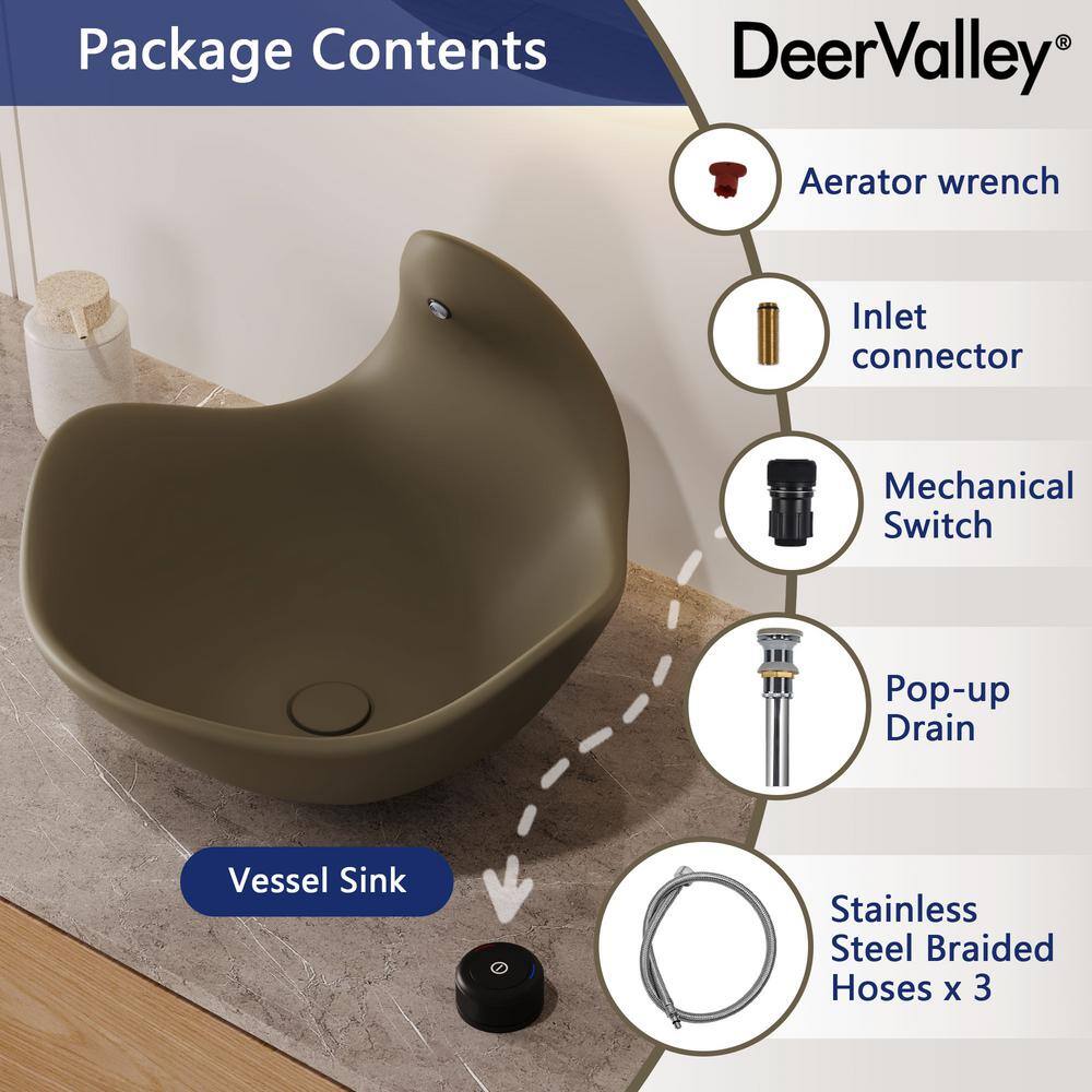 Taupe Clay Artistic Concrete Vessel Sink with Built-In Faucet