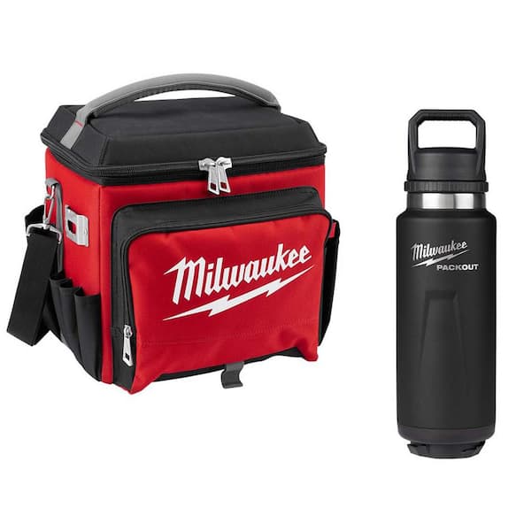 22 Qt. Soft Sided Jobsite Lunch Cooler with PACKOUT Black 36 oz. Insulated Bottle with Chug Lid