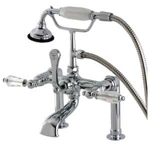 Crystal Lever 3-Handle Deck-Mount High-Risers Claw Foot Tub Faucet with Handshower in Chrome