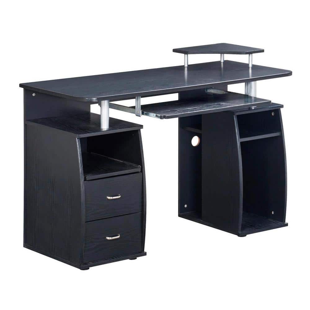 Espresso Finish Workstation Desk with Integrated Storage and Keyboard Tray