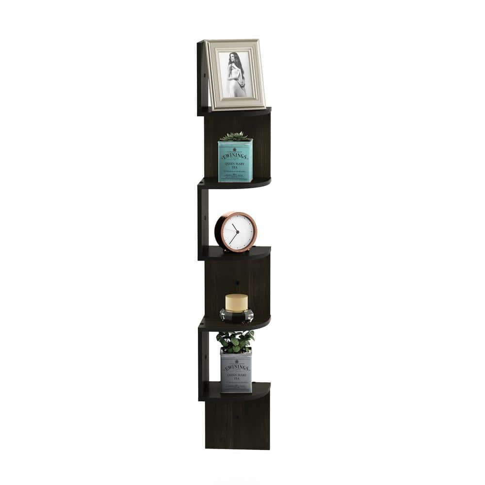 Espresso 5-Tier Floating Corner Wall Shelf