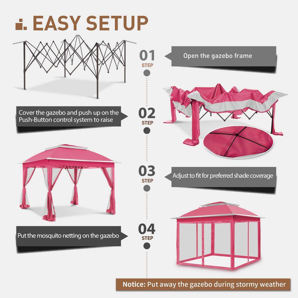 Pink Steel 11x11 Pop-Up Gazebo with Mosquito Netting