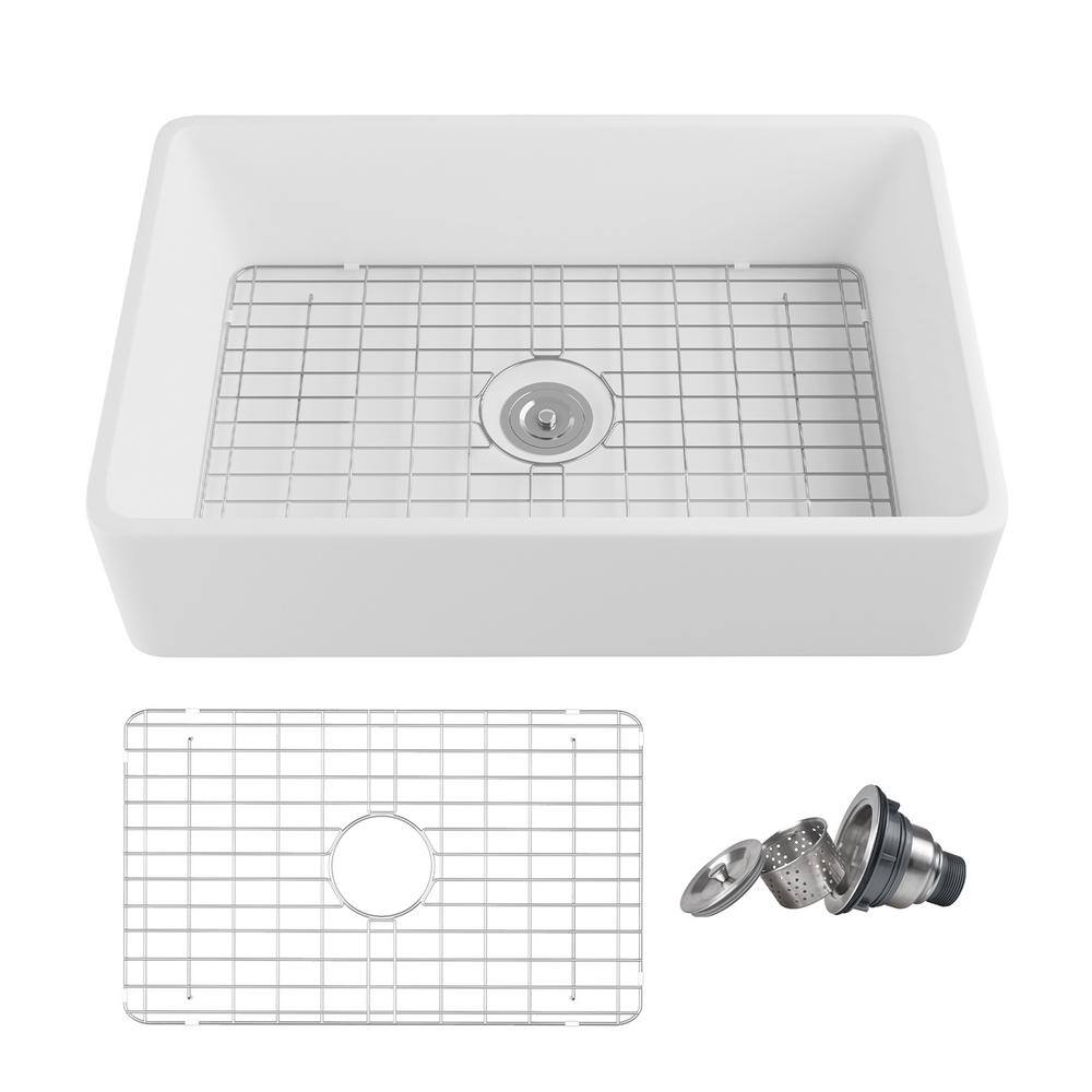 White Fireclay Farmhouse Single Bowl Kitchen Sink