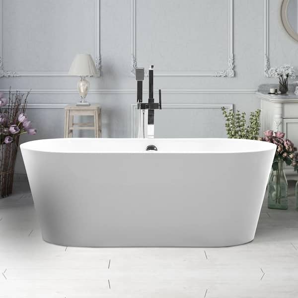 Vanity Art Lorient 67 in. Acrylic Flatbottom Freestanding Bathtub in White