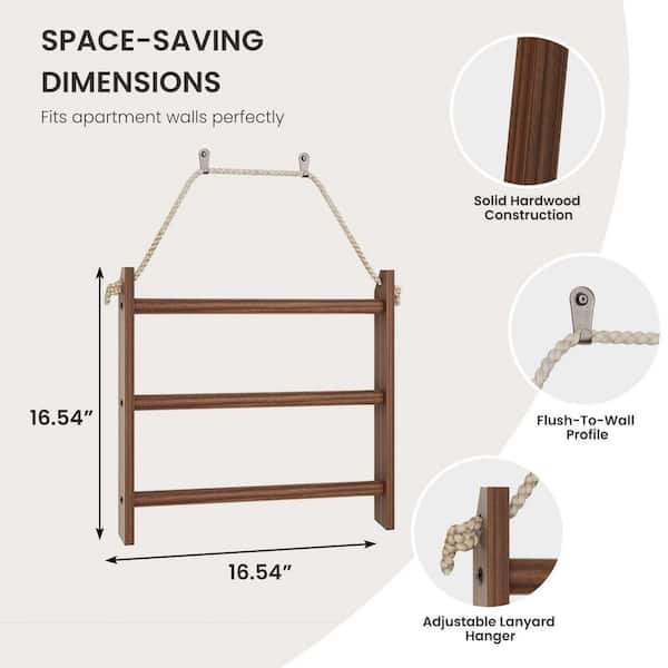 5-Tier Brown Blanket Ladder, Leaning Wall-Mounted Bath Accessory in Wooden Finish, Towel Rack for Bedroom, Set of 1