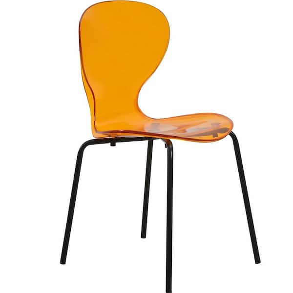 Leisuremod Oyster Modern Transparent Side Chair in Black Base Metal in Transparent Orange