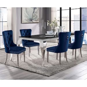 Billinghurst 5-Piece Rectangle Glass Top Black and Blue Dining Table Set