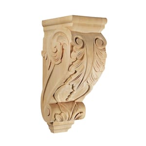 Acanthus Corbel Lotus - 14 in. x 7 in. x 5 in. - Hand Carved Unfinished Linden Wood - Elegant DIY Home Decor Accent