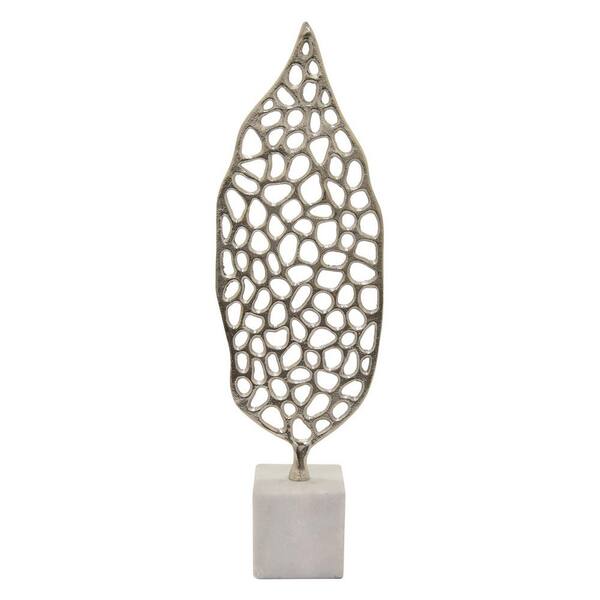 THREE HANDS 19 in. Metal Sculpture Marble Base in Silver