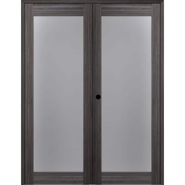 Belldinni Paola 207 60"x 96" Right Hand Active Full Lite Frosted Glass Gray Oak Finished Wood Composite Double Prehung French Door