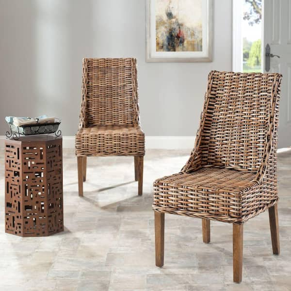 SAFAVIEH Suncoast Brown Rattan Wood Side Chair (Set of 2)