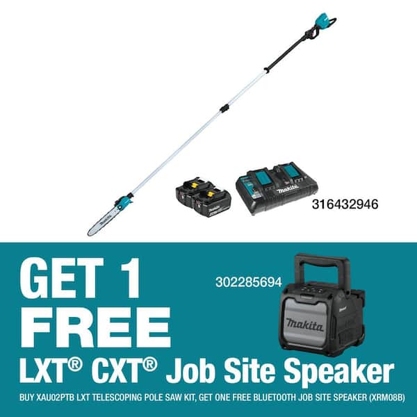 LXT 18V X2 (36V) Brushless 10 in. Pole Saw Kit, 13 ft. L (5.0 Ah) and 18V LXT/12V max CXT Bluetooth Job Site Speaker
