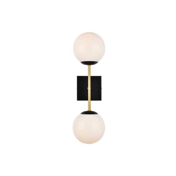 Unbranded Home Living 5.9 in. 2-Light Black and Brass Vanity Light with Glass Shade