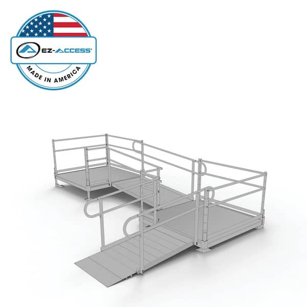 PATHWAY 10 ft. L-Shaped Aluminum Wheelchair Ramp Kit with Solid Surface Tread, 2-Line Handrails and (2) 5 ft. Platforms